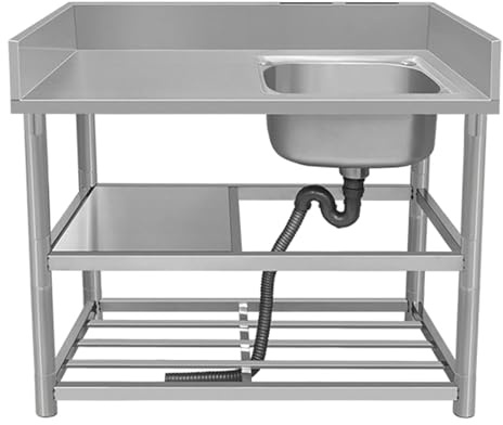Edelstahlspüle Spültisch Küchenspüle Mit Wasserhahn, Freistehendes Spüle Waschbecken Gewerbe Spülbecken, Mobiles Außenbereich Spülbecken Für Waschküche, Garage, Restaurant ( Color : Right , Size : 100