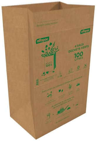 alfapac - Sacchetti di carta kraft per rifiuti verdi - Fondo piatto - Carta riciclata - Certificato OK Compost Industriale - 4 x 100L