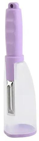 Pelador de verduras con recipiente para las pieles, pelador limpio, cortador, pelapapa, pela papa, rebanador, pela patatas, zahahorias, tomate, calabacín, recoge cascara. (Violeta)