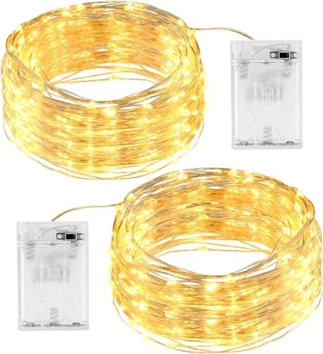 SHATCHI 2 Stück 40 LED/4m Lichterkette Silberdraht Batteriebetrieben Warmweiß LEDs Funkeln Wasserdichte Lichter für Schlafzimmer, Weihnachten, Party, Hochzeit Außen Innen Dekoration