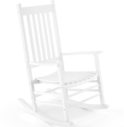 MAMIZO Schaukelstuhl aus Holz für den Außenbereich mit hoher Rückenlehne, Schaukelstuhl für den Innenbereich, übergroß, einfach zu montieren, für Garten, Rasen, Balkon, Veranda (Weiß, 1 Stück)