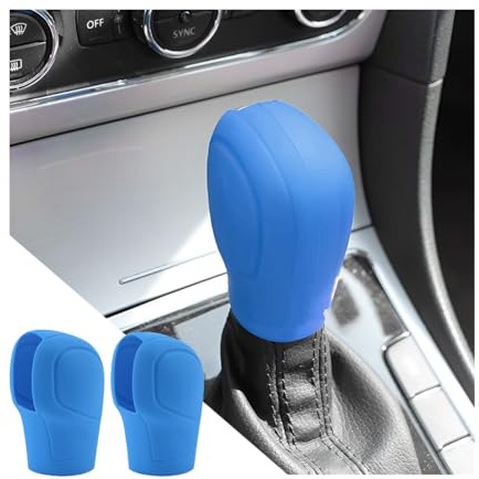 Adunsiaoto 2 Stück Anti-Rutsch Silikon Schaltknaufabdeckung Shift, Auto Schaltknauf Abdeckung, Silikon Auto Schaltknauf Abdeckung Schutz, Autozubehör(Himmelblau)