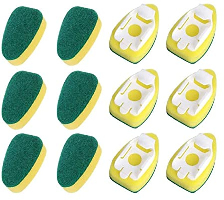 Hopbucan Heavy Duty Dish Wand Brush Sponge Refills Replacement Heads for Kitchen Sink Pot Cleaning Dish Sponge (12 Pieces)