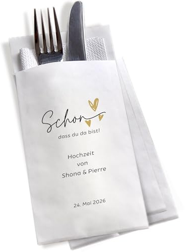 Bestecktasche personalisierbar | Tischdeko Hochzeit Geburtstag Taufe jeder Anlass | Set ab 10 Stück | Staffelpreisrabatt