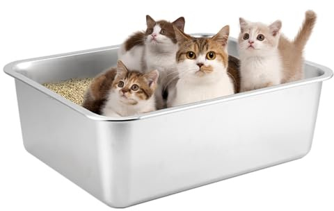 HOUSLUX XXL Katzenklo Groß, Niemals Gerüche, Rostfrei, Antihaft Glatte Oberfläche，Katzentoilette Großes Fassungsvermögen für Leichtere Reinigung (50 * 35 * 15CM)