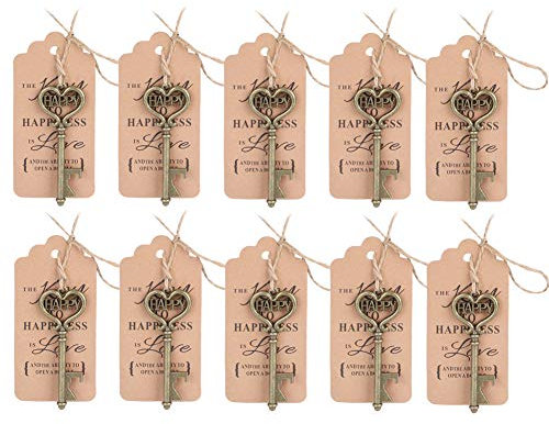 Gonyscag 10 Stück Vintage-Schlüssel-Flaschenöffner Mit Etikett, Karte Für Gastgeschenke, Geburtstage, Hochzeiten, Partys, Gastgeschenke