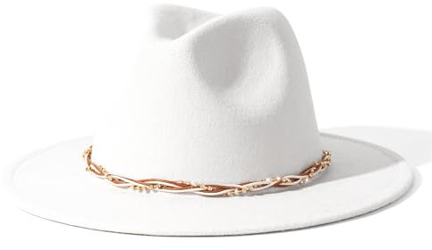 Lisianthus Klassischer Fedora-Hut für Damen, breite Krempe, Panama-Hut mit glänzendem Gürtel, Weiss/opulenter Garten, Medium