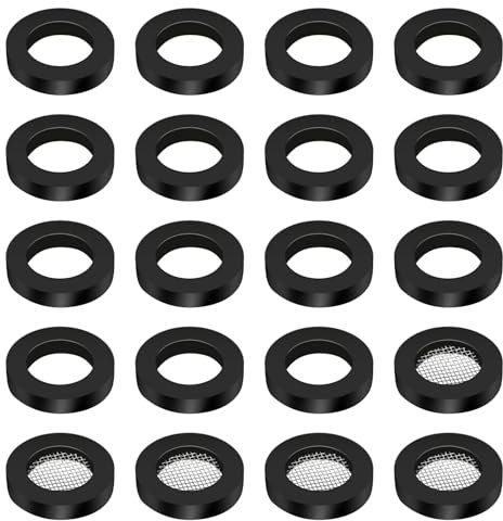 20Pcs 3/4 Shower Head Filter Gasket 15 Pack Rubber Washer, Black Rubber Washer, Intermediate with Wire mesh, Flat Rubber Seals Gasket for 1/2 Fixed Shower Head/Handheld Shower Hose