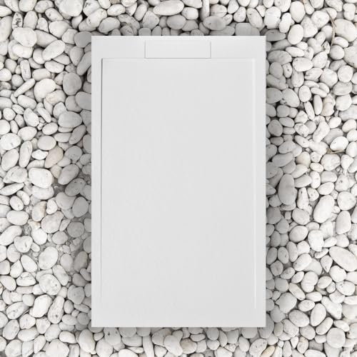 PIATTO DOCCIA 150X80 cm Bianco Line SLIM In Resina e Polvere Di Marmo Con griglia IN MARMORESINA laterale