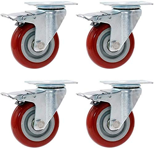 Möbelrollen, Lenkrollen, Industrie-Schwerlastrollen, 4er-Pack, drehbar, rot, Tragkraft 450 kg (992 lbs), verschleißfest, geräuschlos, austauschbar für Trolley-Werkbank, Größe: 5 Zoll, Farbe: Fest -A(
