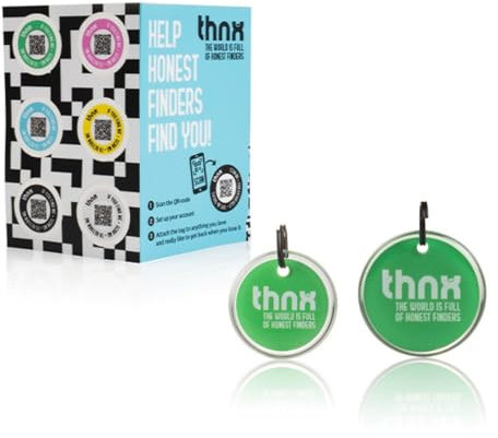 Thnx Tag Airtag Keychain - with QR Code, Smart Travel Pack, 1x S Tag, 1x M Tag, 1x Tag Sticker, for Backpacks, suitcases, Keys and Cameras, Direct Contact with The Finder (Green)