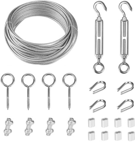 TooTaci 15M Garden Wire Kit, 2mm Wire Trellis Kit Includes Vine Eyes & Stainless Steel Cable Rope, PVC Coated Support for Climbing Plants, Fences, and Outdoor Gardens