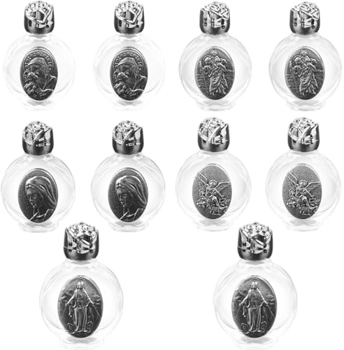 Botella de agua bendita, 10 unidades en relieve, contenedor de agua bendita vacía de vidrio bendito, frasco cristiano de agua bendita para regalo religioso, decoración del hogar de boda, plata, tarro