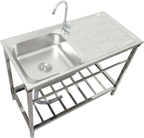 Spüle Mit Armatur,Freistehende Küche Spülbecken,Edelstahl Multifunktionswaschtisch,Spültisch Für Outdoor Und Camping,Edelstahlspüle Mit Werkbank Lagerregale,Waschbecken Ausgussbecken Mit Ständer (SI