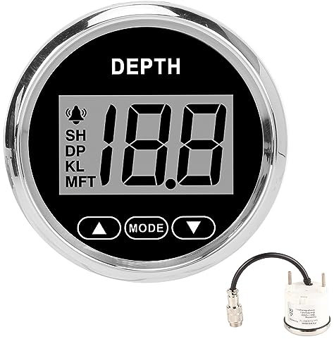 Brilluxa Marine-Tiefenmesser, 52 mm Digital-Echolot bis 100 m, Bootstiefenmesser Anzeigeinstrument mit Hintergrundbeleuchtung, Tiefenmessgerät für Yacht und Angelboot