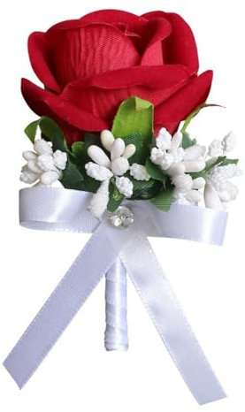 Wambere 1 Stück Hochzeit Boutonniere Rose Korsage Gästeanstecker Hochzeit Zubehör Ansteckblume für Braut Bräutigam Trauzeuge Brautjungfer Jubiläum Abschlussball Verlobung Geburtstag Party,Rot