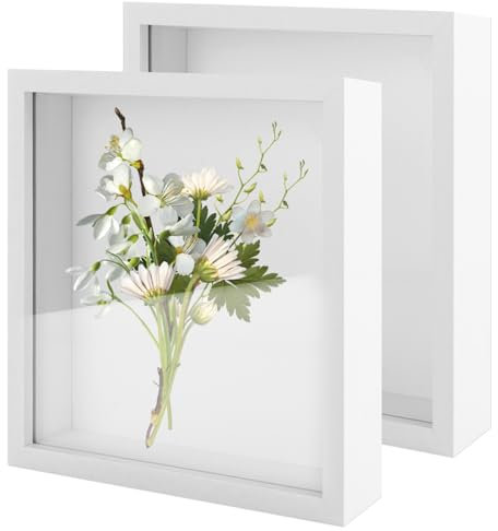 MIVIDE 2 cornici 3D da riempire, 30 x 30 cm, 3D per oggetti fino a 3 cm, cornice profonda per bouquet di nozze, opere d'arte fai da te, bianco