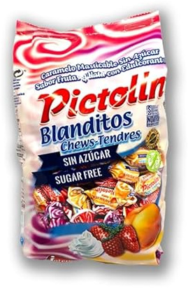 iChuches | Pictolín Blanditos | Caramelos masticables Sin Gluten - Sin Azúcar | Bolsa 1 Kg | Sabor: Frutas y Nata Sin Azúcar