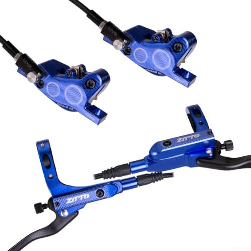 Besttoolifes Hydraulic Disc Brakes Set, Mountain Bike Hydraulic Disc Brake Set Front And Rear Line Pulling Hydraulic Disc Brake Caliper Set, 4 Piston Disc Brake For Mountain Bike(Blue)