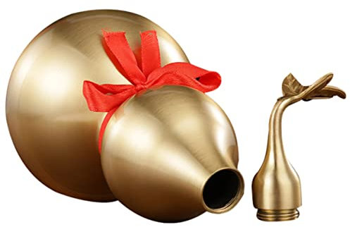 Cabilock Chinese Brass Gourd Statue Feng Shui Wealth Gourd Figurine Open Leaf Design Antique Collectable Home Decoration for Housewarming and Office