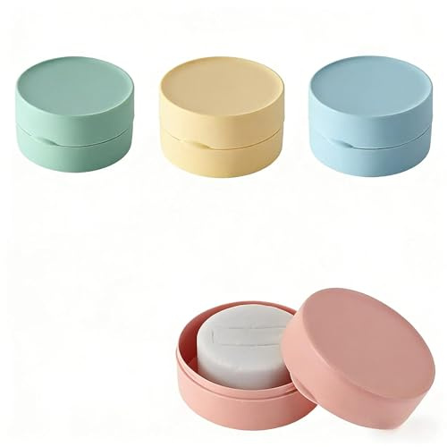 Round Travel Soap Case MYLERCT 4 Pieces Soap Dish with Lid, with Locking Lid, 4 Colors, for Home, Travel, School