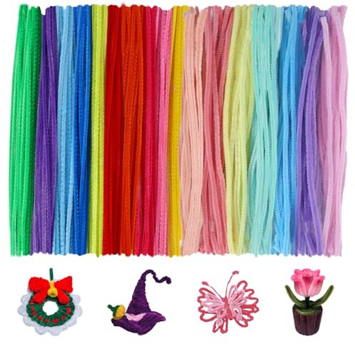 300 Stück Pfeifenputzer zum Basteln, Pfeiffenreiniger Chenilledraht 30cm, Pfeifenreiniger zum Basteln, Pfeifenputzer zum Basteln Glitzer für Kreative DIY Projekte und Basteldeko für Kinder