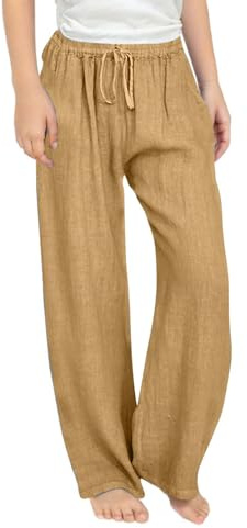 Pantalones Lino para Niños y Niñas,Algodón y Lino Pantalones de Color Sólido Casual Cintura Alta Pantalon Largo Cintura elástica Pantalon de Pierna Ancha Suelto Pantalón Chandal Diario Uso