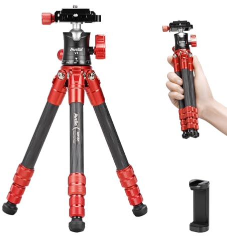 Avella Mini-Kamerastativ MP10C, tragbar, leicht, externe Mittelsäule, kompaktes Design, Reisestativ mit 360°-Kugelkopf und V-Joch-Halterung für DSLR-Kamera