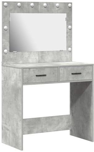 vidaXL Sminkbord med låda Betonggrå 78.5 x 41 x 135 cm Konstruerat trä, Stiligt modernt sminkbord, minimalistisk sminksation med förvaring, LED-belyst, USB-strömad, multifunktionell groomingstation