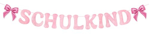 COLOFALLA Einschulung Mädchen Einschulung Deko Schulkind Girlande Schleife Glitzer Schulkind 2025 Mädchen Einschlung Girlande Einschulung Banner aus Papier Hängende Dekoration Schulanfang