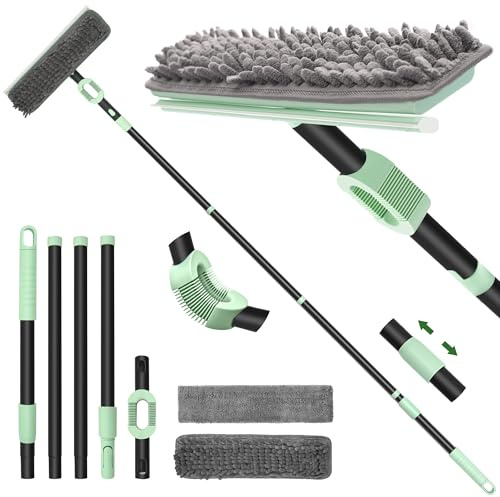 DALIPER Limpiacristales Profesional con Mango Telescópico (186cm) – Kit Completo 2 en 1 Limpiador de Cristales con Cabezal Flexible y Escobilla de Silicona para Ventanas y Parabrisas | Verde