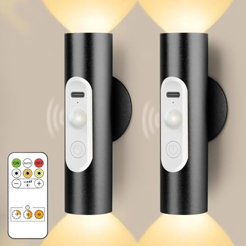Lampara Aplique Pared Interior sin Cable con Sensor de Movimiento, Lámpara de Pared Luz Nocturna LED con Bateria Recargable USB, Apliques Mesita de Noche Pared Lectura Cama para Dormitorio Habitacion