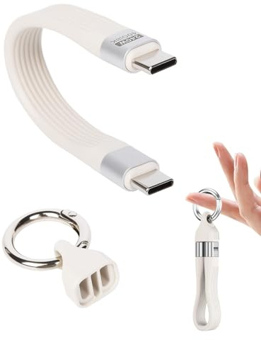 Short USB C Cable, PD 240W USB 4.0 Charging Cable 40Gbps Fast Data Transfer Charger 8K 60Hz Video Display Type C Keyring Thunderbolt 3/4 Cables for iPhone 15/16 iPad Samsung Power Bank MacBook, White