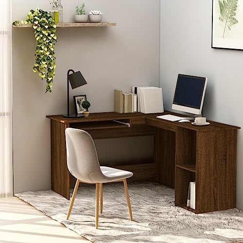 EMYRLXQW Kontorsskrivbord – hörnskrivbord brun ek 120 x 140 x 75 cm konstruerat trä