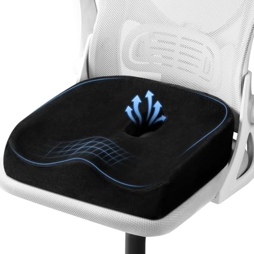 SKYNY Memory Foam Seat Cushion for Office Chair, Contoured Sitting Cushion with Breathable Centre Hole, Thick Chair Pad for Desk Chair, Home Office & Dining Chair, 40 x 40 x 8 cm, Black