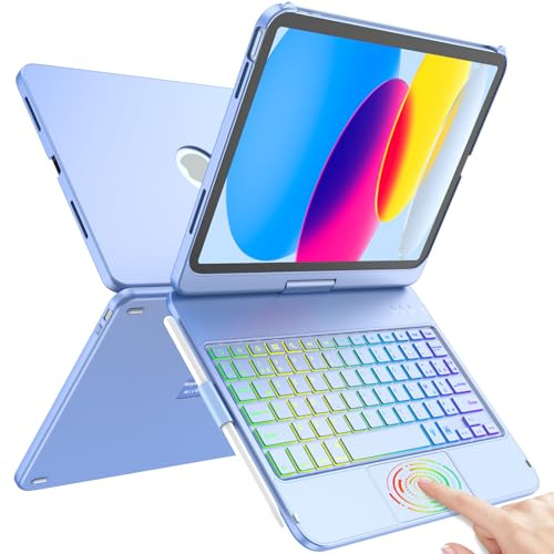 TQQ Clavier pour iPad 10/11 Ème Generation (10.9 Pouces 2022/11 Pouces A16 2025) avec Pavé Tactile de Précision, Clavier Rétroéclairé 10 Couleurs de Type Ordinateur Portable, Clavier Français AZERTY