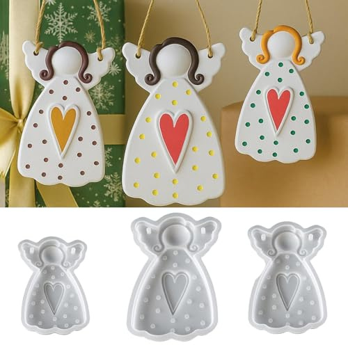 Silikonformen Gießformen Weihnachten Anhänger, Silikonform Engel Weihnachtsanhänger, 3 Stück Silikonform Weihnachten Gips zum Gießen von Weihnachtsengel, Gießformen Silikon Weihnachtsanhänger (A)