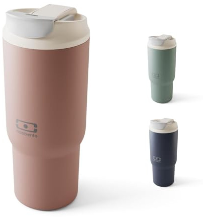 MONBENTO – Mug Isotherme Travel Mug L rose Moka – Tumbler avec Paille 600 ml – Garde les Boissons Chaudes/Froides – Gourde avec Bouchon Double Ouverture – Idéal pour le Café, Infusion, Thé Glacé