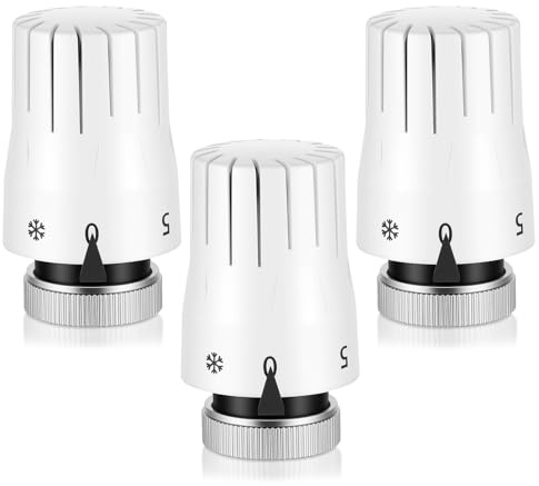 JIZZU 3 st termostatisk kylarventil, termostatkylarhuvud, M30 x 1,5, radiatortermostat med frostskydd och 1–5 justeringsfunktioner, termostatventil