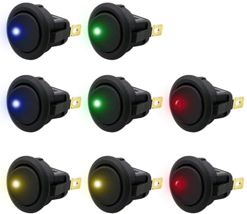 Interruptor Basculante Redondo, Interruptor de Palanca 12V 20A DC, 3 Pines con LED 8 Unidades Interruptor Redondo ON/OFF 2 Posiciones para Coche, Moto, Barco y Vehículos Remolque Automóvil Encendido