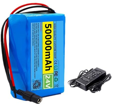 Batería Bicicleta eléctrica 24V 50Ah 6S2P Batería Recargable Litio con BMS Carcasa de PVC impermeable Larga duración de la batería para 50W-500W 24V 50Ah,XT30