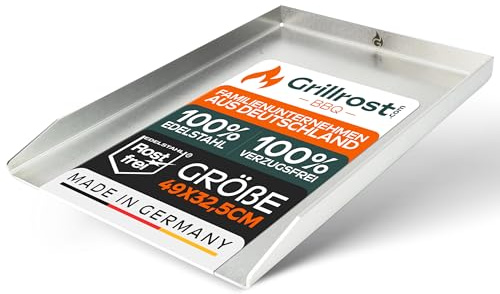 Grillrost.com Das Original Edelstahl Grillplatte | Plancha 49x32,5cm - passend für Weber Genesis I | 4mm Massiv