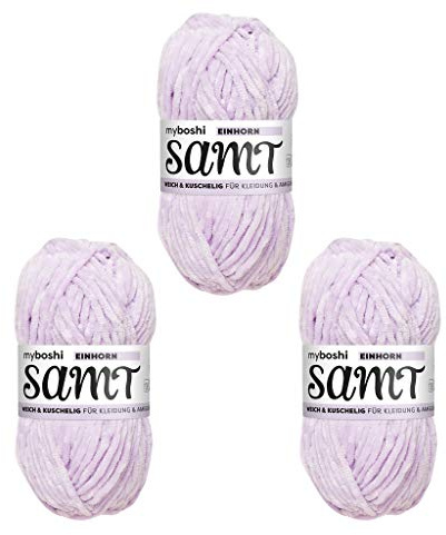 myboshi Samt Wolle zum Häkeln und Stricken, weiche Chenille Wolle im XXL-Knäuel, perfekt für Amigurumi und Kissen, 100% flauschige Polyester, 100g, Ll 100m Lila (Einhorn), 3 Knäuel