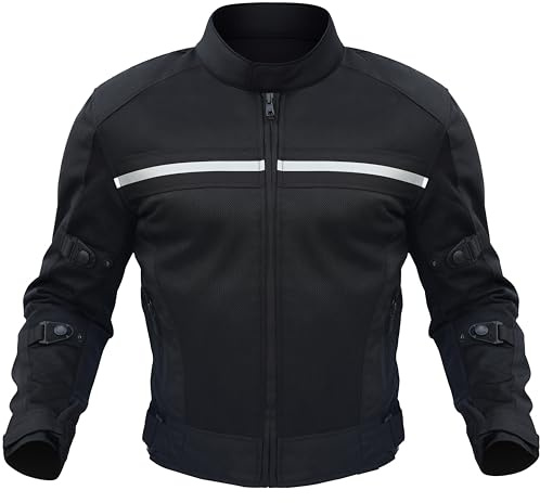 WICKED STOCK Motorcycle Jacket - CE Level1 Reflective Summer Biker Jacket with Adjustable Cuffs & Waist Belt - Lightweight & Comfortable Mesh Motorcycle Jacket with Armor for Men