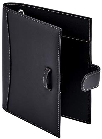 It's Academic Mini cartella portadocumenti Executive in pelle, raccoglitore ad anelli da 2,5 cm e capacità di 250 fogli, blocco note e documenti da 14 x 21,6 cm, 2 passanti per penna, in ecopelle nera
