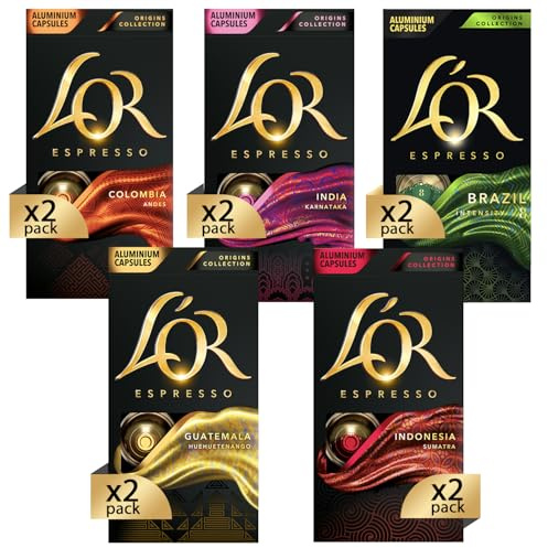 L'OR Origines - Assortiment de 100 capsules de café - 5 variétés - compatibles Nespresso®* (lot de 10 x 10)