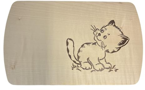 Frühstücksbrettchen Katze aus Naturholz – Holzbrett mit Katzenmotiv – Personalisierbar mit Namen & Gravur – für Kinder & Erwachsene