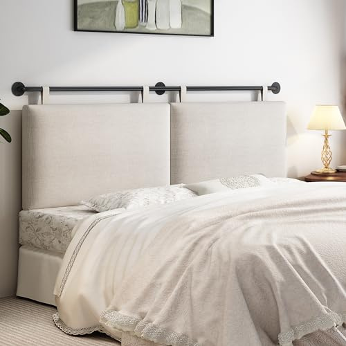 BSHOMGI Headboards Queen Size Bed Headboard Wall Mounted with Linen Upholstery Hanging Headboard for Bedroom, Beige