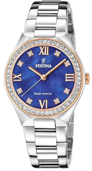 Festina Reloj Solar Mujer de Acero Inoxidable 316l Plateado - Movimiento de Cuarzo - Cristal Mineral de Alta Resistencia - Resistente al Agua 5 ATM F20658 - Solar Energy