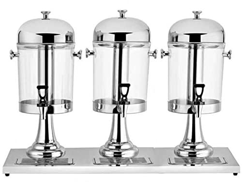 Oiyekntd 24L Juice Dispenser, Stainless Steel Cold Drink Dispenser Commercial Juice Drink Beverage Dispenser Three Bowl Juicer Dispenser for Breakfast Buffet Bars Hotels,Silver